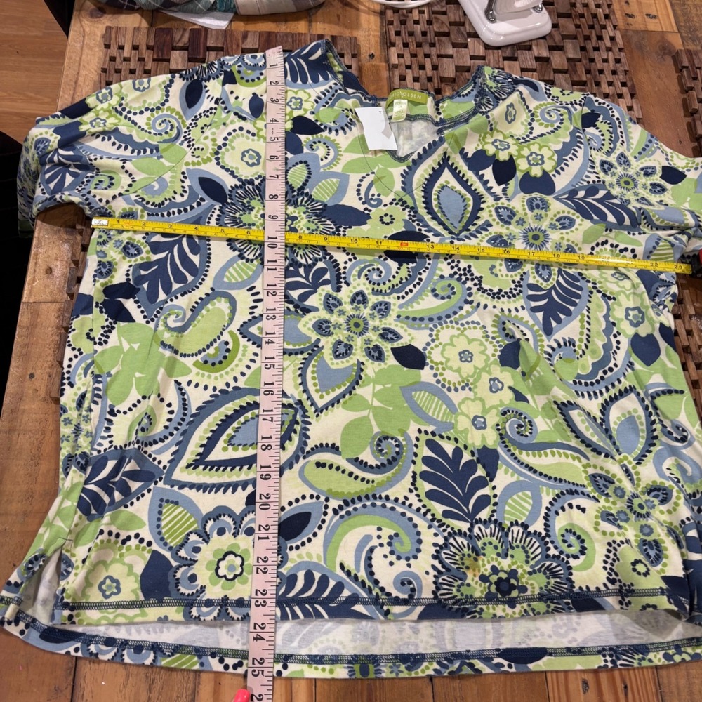 Sigrid Olsen Blue Green Floral Print V‎ Neck Long Sleeve Tunic Top VGUC Wmn 2X - Picture 6 of 7